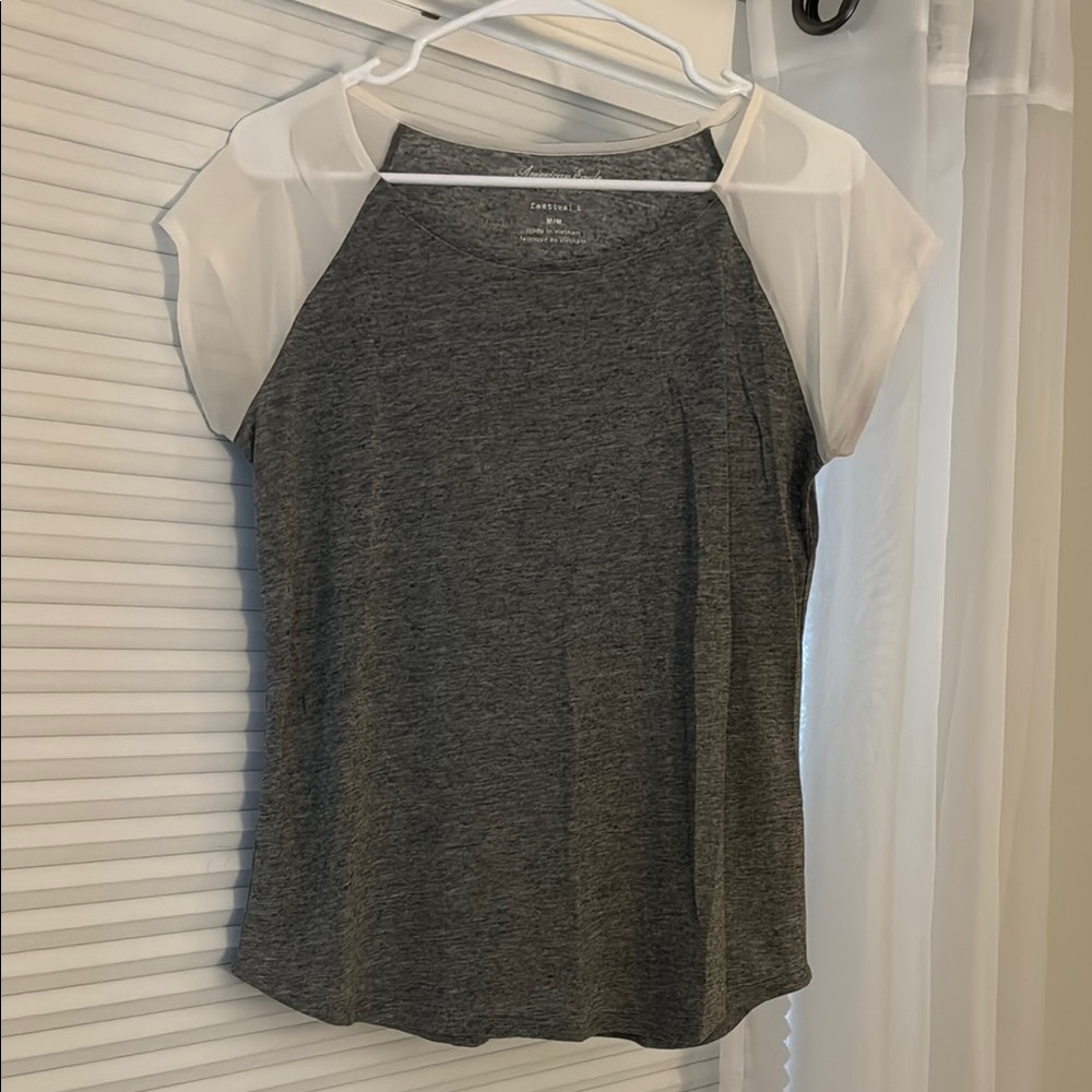 American Eagle Outfitters Gray and Cream Short Sleeve Tee